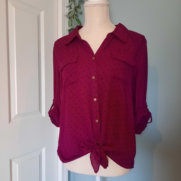 Investments Tops - Investments Button Down Tie Blouse